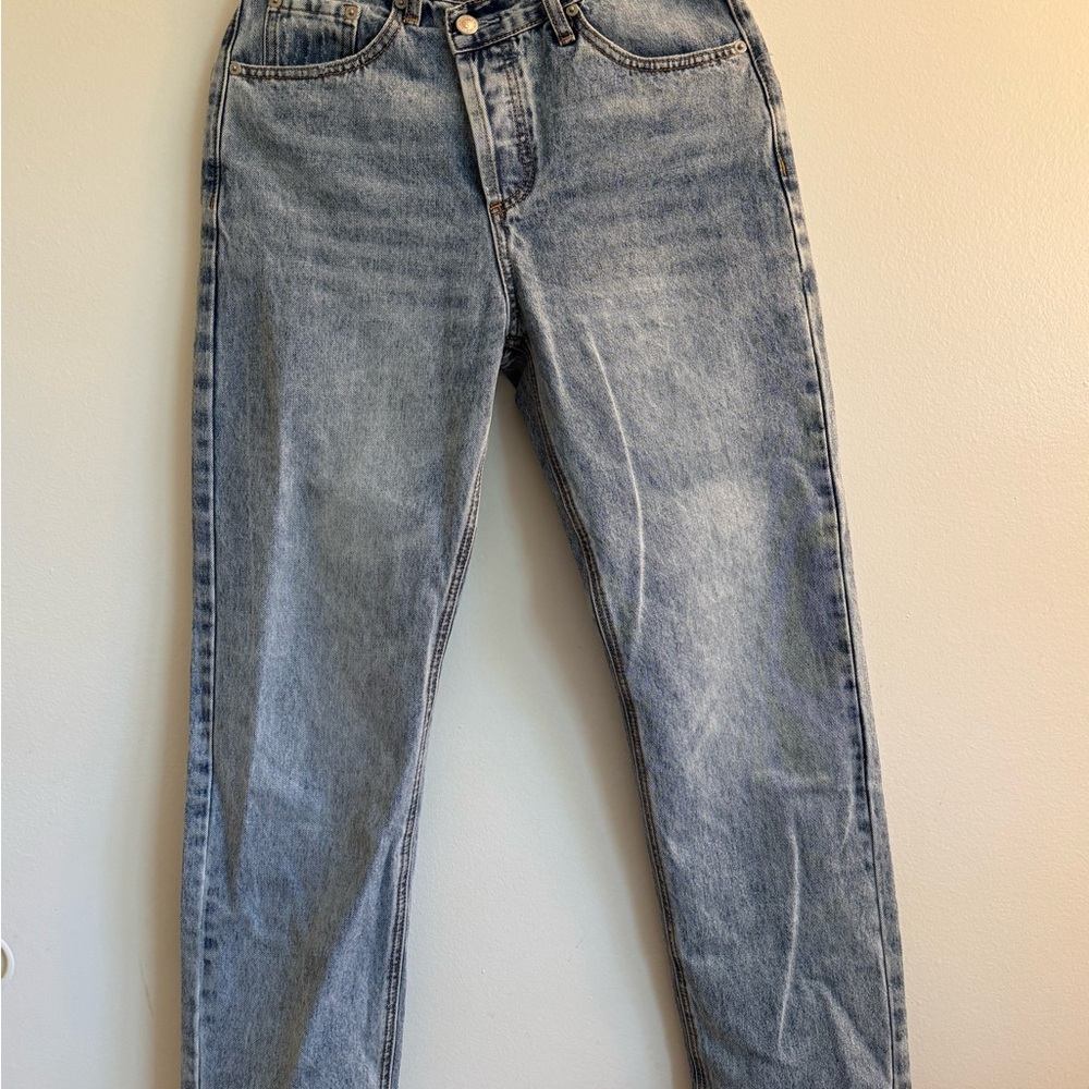Princess Polly Blue Straight Jeans Asymmetrical
